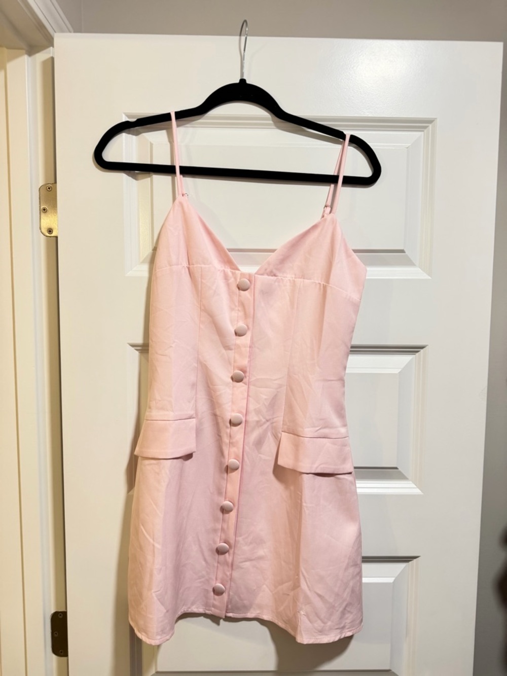 Hello Molly Blush Button-Front Spaghetti-Strap Mini Dress